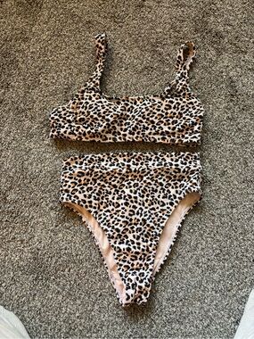 Xhilaration Leopard Print Bikini Top and High-Waist Bottoms - Black, Brown, Tan
